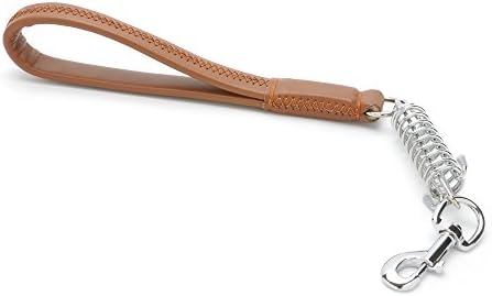 DoggieKit Leather Dog Leash with Pull-Proof Metal Spring Coil for Walk Training Large Pet Breeds