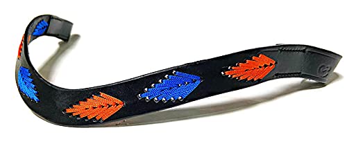Equipride Argentina Polo Browband for bridles Embroidered Gaucho Leaf Orange/Blue (Black leather, Pony (14"))