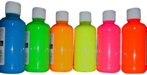 Set of 6 UV Neon Fluorescent Water Color Paints 1oz pots