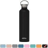 MIRA Alpine Stainless Steel Vacuum Insulated Water Bottle with 2 Lids, Durable Powder Coated Thermos | 34 oz (1000 ml) | Matte Black