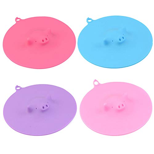 NUOMI Pig Silicone Cup Lids Drink Covers Set of 4 Coffee Mug Cup Covers, Creative Cute Pig-Head