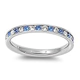 Stainless Steel Eternity Blue and Clear Cz Wedding Band Ring 3mm (3,4,5,6,7,8,9,10); Comes with Free Gift Box