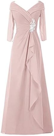 Women's V Neck Long Mother of the Bride Dresses With Sleeves Formal Gowns Blush 14