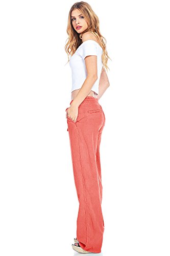 Celebrity Pink Women's Wide Leg Linen Pants (L, Coral)