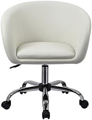 Duhome Swivel Chair on Casters Desk Chair White Height-Adjustable Swivel Stool with Wheels and Backrest Faux Leather 0542