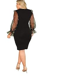SheIn vestido de mujer con mangas elásticas y perla de contraste de malla, tamaño grande, elegante