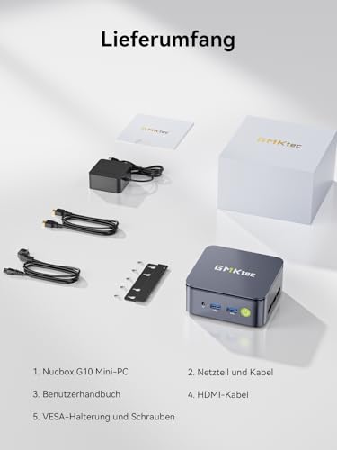 GMKtec 1TB PCIe 3.0x4 SSD AMD Ryzen 5 Mini-PC 3500U (more powerful than 4300U/N150/N100/N95 4C/8T 4.50 GHz), G10 Mini-Computer, 16GB DDR4 RAM 3200MHz, WiFi 5/USB 3.2/USB-C/BT 5.0