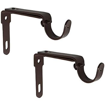 GB HOME COLLECTION Adjustable Curtain Rod Brackets for 1 inch Rods, Set of 2, Brown, Premium Steel Single Rod Bracket for Walls, Drapery Rod Holder, Extendable Metal Wall Bracket