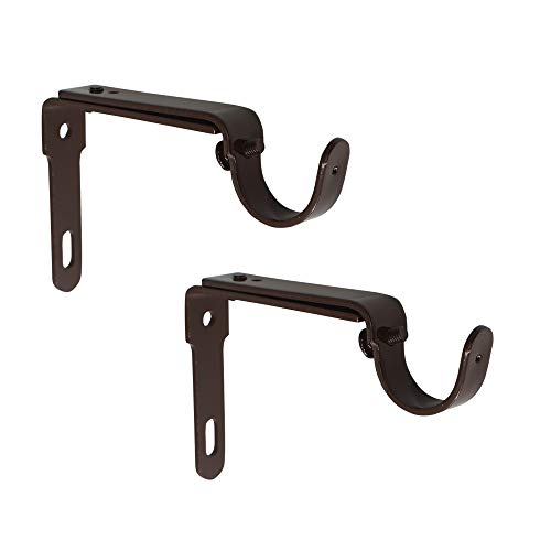 GB HOME COLLECTION gbHome GH-6752S2BR Adjustable Curtain Rod Brackets for 1 inch Rods, Set of 2, Brown, Premium Steel Single Rod Bracket for Walls, Drapery Rod Holder, Extendable Metal Wall Bracket