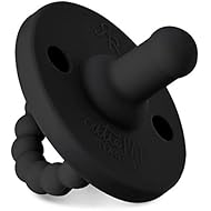 Ryan & Rose Cutie PAT All-in-One Pacifier and Teether Massaging Teething Ring and Hideaway Binky for Growing Babies (Black, Stage 1)