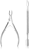 Cuticle Nipper and Cuticle Pusher - Surgical Grade Stainless Steel Cuticle Remover and Cutter - Durable Manicure, Pedicure and Beauty Tool for Ideal Fingernails and Toenails - by Utopia Care' (SET)