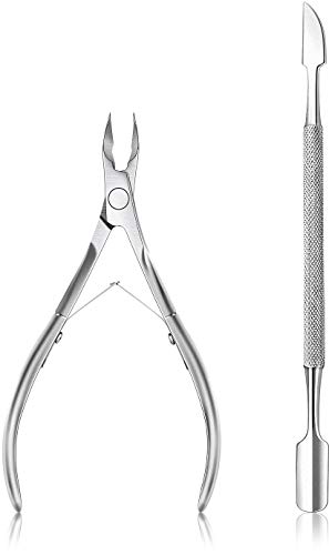 Cuticle Nipper and Cuticle Pusher - Surgical Grade Stainless Steel Cuticle Remover and Cutter - Durable Manicure, Pedicure and Beauty Tool for Ideal Fingernails and Toenails - by Utopia Care' (SET)