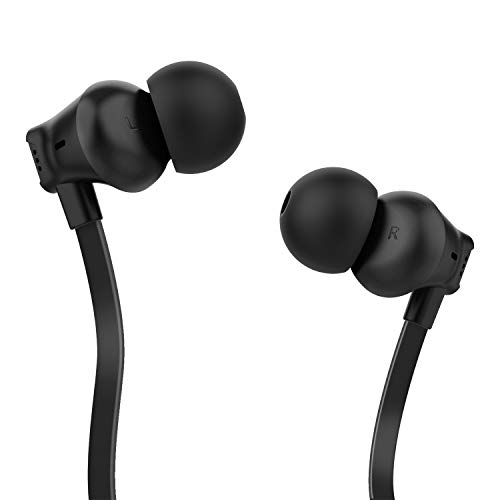 Earbuds, Vogek Tangle-Free Flat Cord Ergonomic in-Ear Headphones with Dynamic Crystal Clear Sound, Earphones with S/M/L Eartips Compatible with Samsung, Android Phone and More-Black