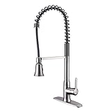 Lead Free Pull Down Kitchen Faucet With Pull Out Sprayer High Arc Single Handle Single Lever Pre-Rinse 304 Stainless Steel Spring Kitchen Sink Faucets With Deck Plate Brushed Nickel SonTiy