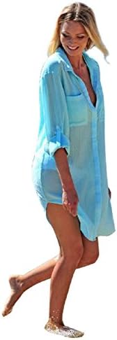 Women's V-Neck Swimsuit Beach Cover Up Shirt Bikini Beachwear Bathing Suit Beach Dress