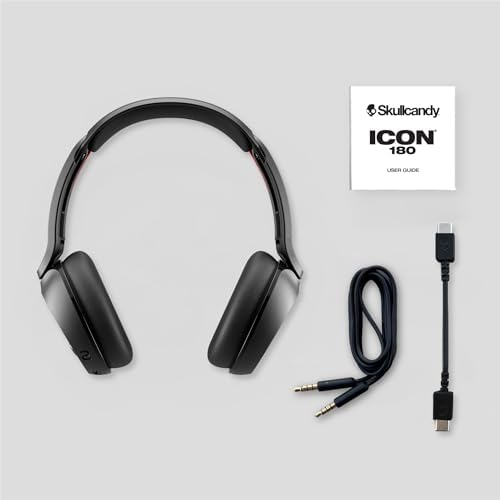 Icon 180 Wireless On-Ear Bluetooth Headphones, Up to 50 Hours Battery, Lightweight and Travel Ready, Secure Fit, Sweat and Water Resistant, Microphone iPhone Android - True Black