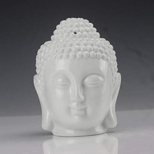 Singeek Buddha Head Ceramic Tea Light Holder,Essential Oil Burner Candle Aroma Diffuser For Spa Yoga Meditation (White)