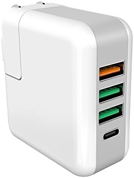 Lifeengine USB Charger, QC3.0 Fast Charger 4 USB Ports Type-C Travel Charger Wall Charger Foldable Charging Station for iPhone, iPad , Macbook, Samsung S7/S6/Edge-White