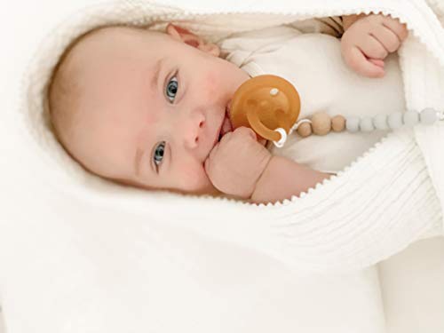 Modern Pacifier Clip for Baby - 100% BPA Free Silicone Beads (Soft Grey Wood) Binky Holder for Newborn - Infant Baby Shower Gift - Universal fit MAM - Philips Avent