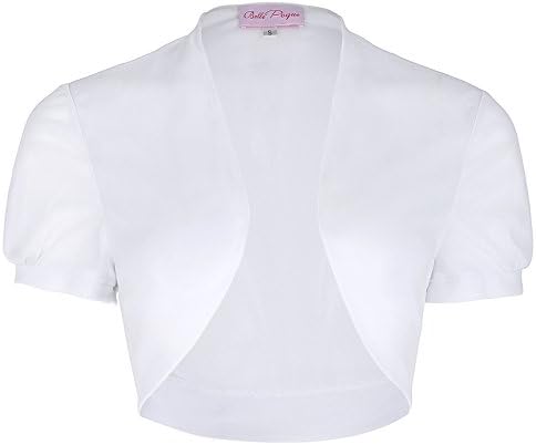 Women's Shrug Short Sleeve Open Front Crop Bolero (S, White 218-2)