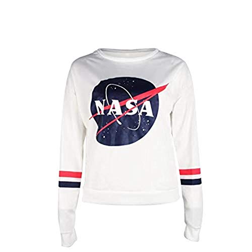 ROSUN Women's Long Sleeve Casual Sweatshirt NASA Letter Print Pullover Blouse Crop Top