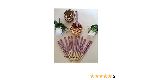 Amazon Com 12 Pc Pink Bling Candy Apple Sticks First Class Shipping Home Kitchen
