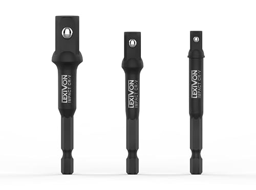 LEXIVON Set di adattatori per zoccoli Impact Grade, bit di estensione da 3" | 3-Piece 1/4", 3/8", e 1/2" Drive, adattate il vostro trapano di potenza al cacciavite (LX-101)
