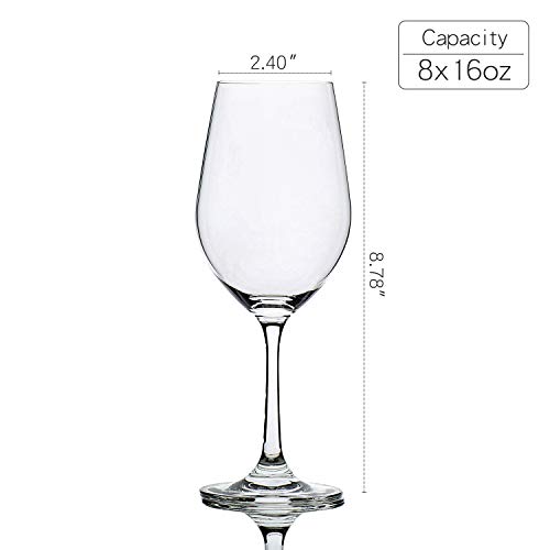 16 Ounce Set of 8,Hand Blown Crystal Wine Glasses Red/White Wine Glass Made from 100% Lead Free Premium Crystal Glass, Perfect for Any Occasion