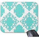 GoldenVenus Accessory Romantic Aqua Blue On White Elegant Damask Mouse Pad