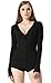 Moxeay V-Neck One Piece Bodysuit Long Sleeve Bodycon Rompers (Small, Black)