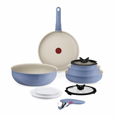 Tefal Ingenio Serenity Kochgeschirr-Set 11-teilig – stapelbar und platzsparendes Set aus Aluminium, Mineralia Antihaftversiegelung, abnehmbarer Griff, für alle Herdarten inkl. Induktion, Blue Salt