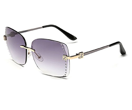 Konalla Square Rimless Gradient Lens Inlaid Crysstal Women's Sunglasses C1