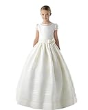 Graceprom Girls Scoop Short Sleeves First Communion Dresses with Bow Flower Girl Dress White