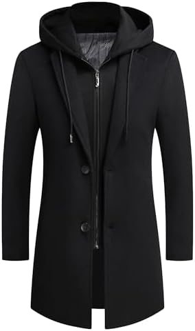 Men's Long Wool Overcoat Winter Thermal Jackets Comfy Fleece Lined