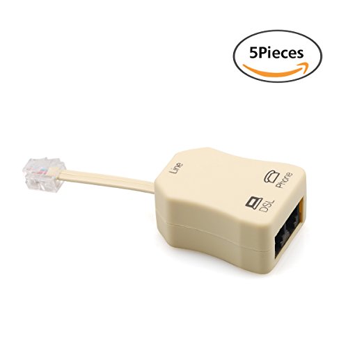 GLE2016 In-line DSL Splitter Adapter with Noise Filter for Telephone Phone Fax Accessory (Pack of 5)