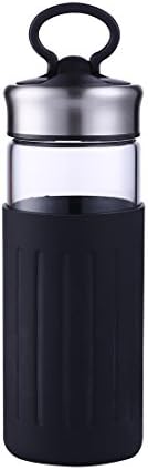QILEYIN 450ml Glass Bottle, Portable Glass Water Bottle Anti-slip Silicone Sleeve with Eco-friendly Borosilicate Glass Bottle, BPA, PVC, Plastic and Lead Free,GYBL313 (Black)