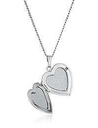 Collar con relicario de corazón con flores grabadas de plata esterlina, 18 pulgadas.