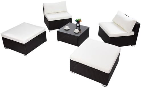 Allblessings Patio 5 Pcs. Sectional Lounge Rattan Wicker Sofa Daybed Furniture set Outdoor