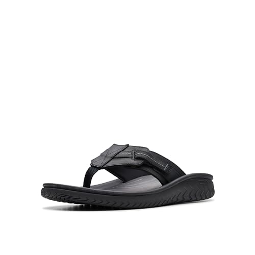 Clarks Collection Men's Wesley Sun Flip-Flop, Black Leather, 9 Medium US