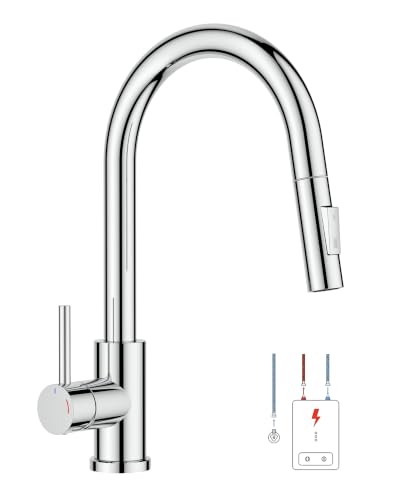 FORIOUS Niederdruck Küchenarmatur, Wasserhahn Küche mit Handbrause mit 2 Sprühmodi, 360 ° Drehbar, Spültischarmaturen, Einfache Installation,Polierter