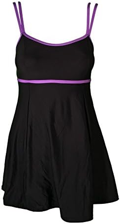 Womens Black Lilac Double Strap One Piece Swim Dress 10 Misses