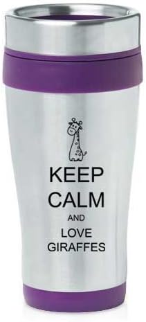 Purple 16Oz Insulated Stainless Steel Travel Mug Z423 Keep Calm And Love giraffes