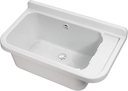VBChome Ausgussbecken 50 x 34 x 21 cm Weiß Spülbecken Waschtrog mit Überlauf Waschbecken für Gewerbe Waschraum Garten… – Bild 7
