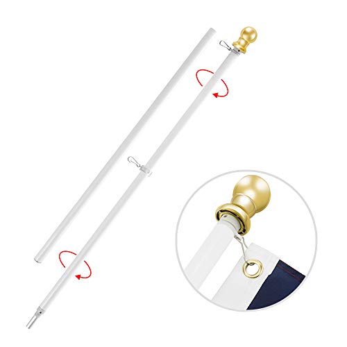 Jetlifee Tangle Free Spinning Flag Pole - Veterans Owned Biz. 6ft Aluminum No Tangle Spinning Pole White Colored Globe Rust Free Wind Resistant, Residential Commercial Use(Flag Pole Only) - White