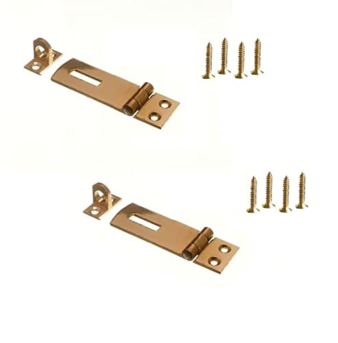 TERF® Solid Brass Hasp and Staple Set 63mm [ 2.5 inch ] including Fixing Screw For Use with Outdoor House Cabinet Cupboard Cage Door and Multi Purpose Use - Pack of 2