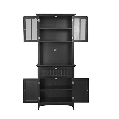 OS Home and Office Framed Glass Doors and Drawer in Black kitchen buffet with hutch