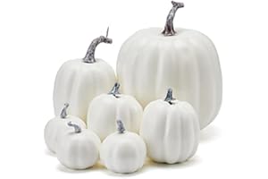 woshilaocai 7PCS Artificial Pumpkins Décor Fall Harvest Thanksgiving/Halloween Holiday Farmhouse Decorations for Home (Off White)