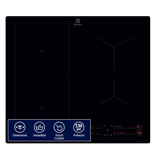 Electrolux Built-in Induction Hob, KIS62453I, 60 cm, 700 Series, 4 Burners, Flexible Combined Zone, Hob2Hood Function, SenseBoil, Slider Touch Controls, Child Safety Function