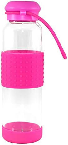 Gourmet Home Products Glass Water Bottle with Silicone Band, 16 oz, Hot Pink