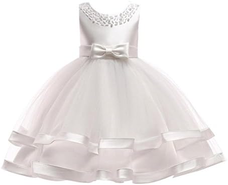 Minisoya Children Kids Baby Girls Bowknot Pearl Wedding Pageant Party Tulle Dress Ball Gown Formal Princess Dress